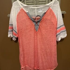Bobbie Brooks Coral and Gray Short Sleeve Tee
